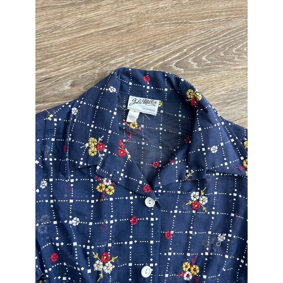 Vtg Womens JULIE MILLER California Blouse  Hand Embroidered Sheer Shirt Navy Sz6 - Picture 4 of 10